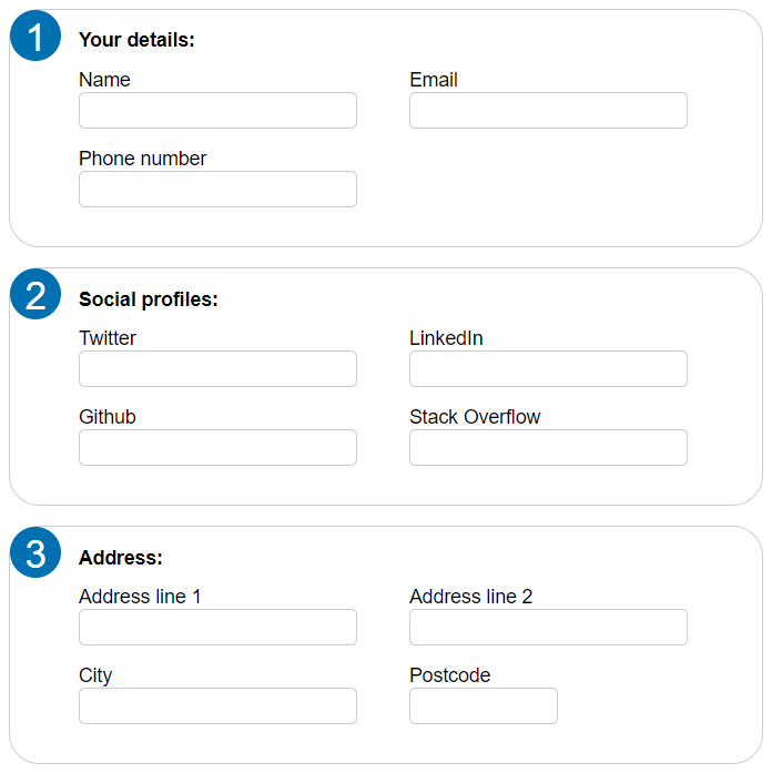 Example of a form that uses styled fieldsets to create an easier to follow format with logical groups